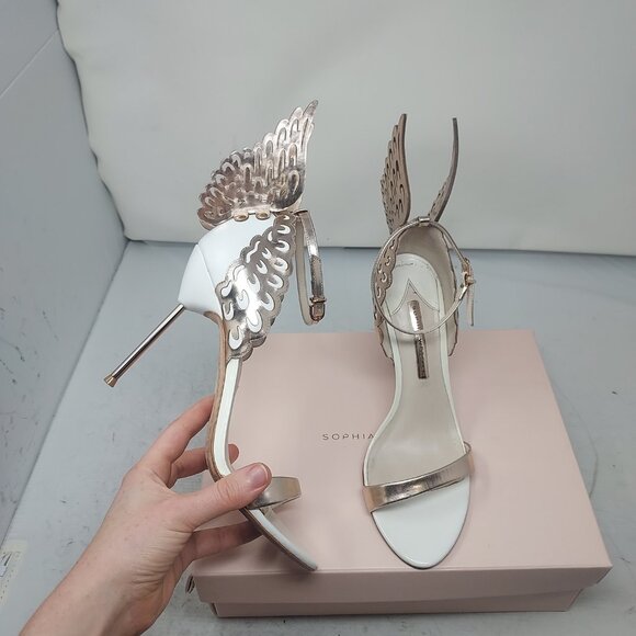Sophia Webster Bridal Evangeline White Gold Butterfly Heel Sandal - Picture 1 of 10